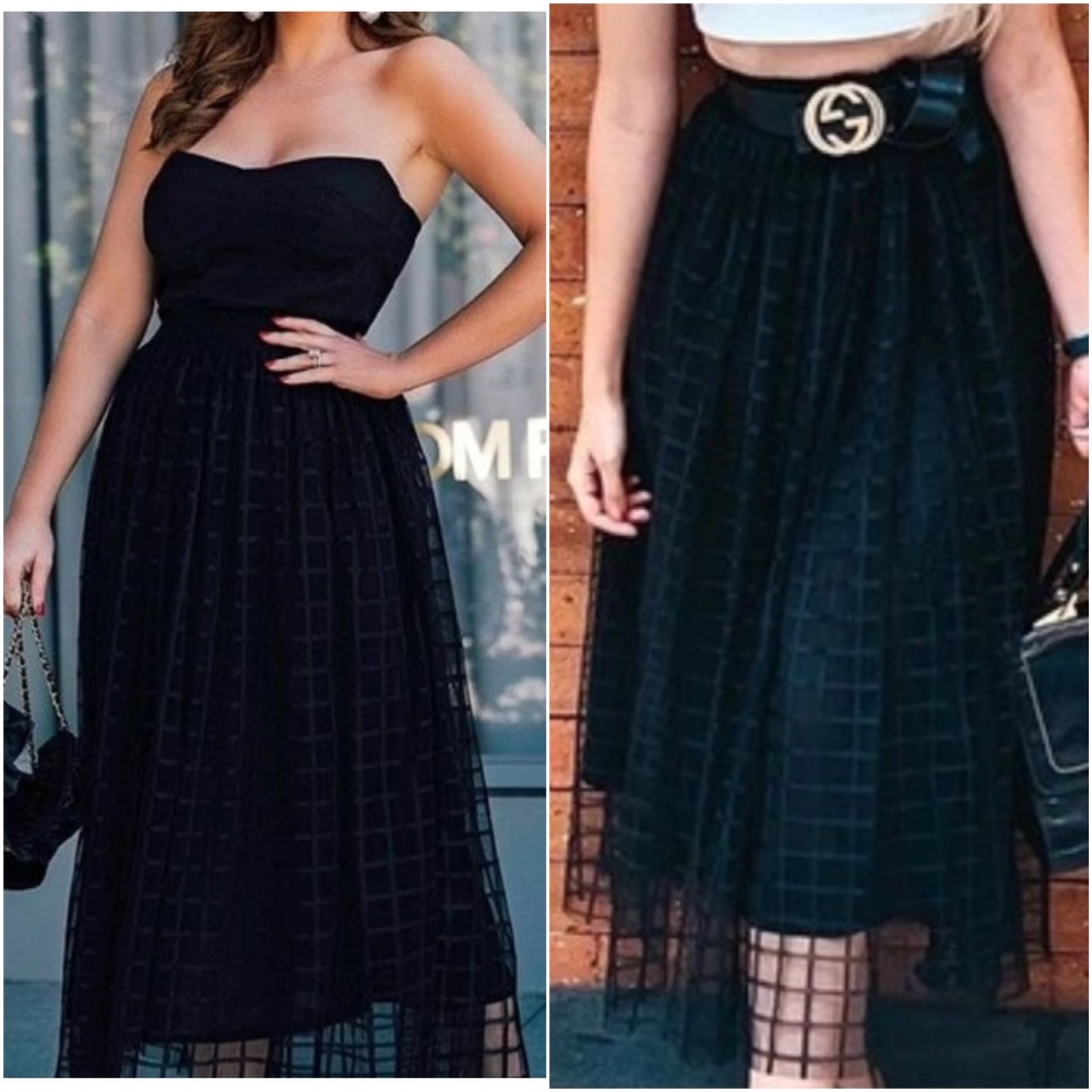 034 Luxe Black Mesh Layered Maxi Skirt - Picture 2 of 8